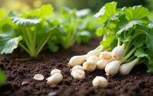 Utilisation d'os de seiche dans un jardin potager pour enrichir le sol.