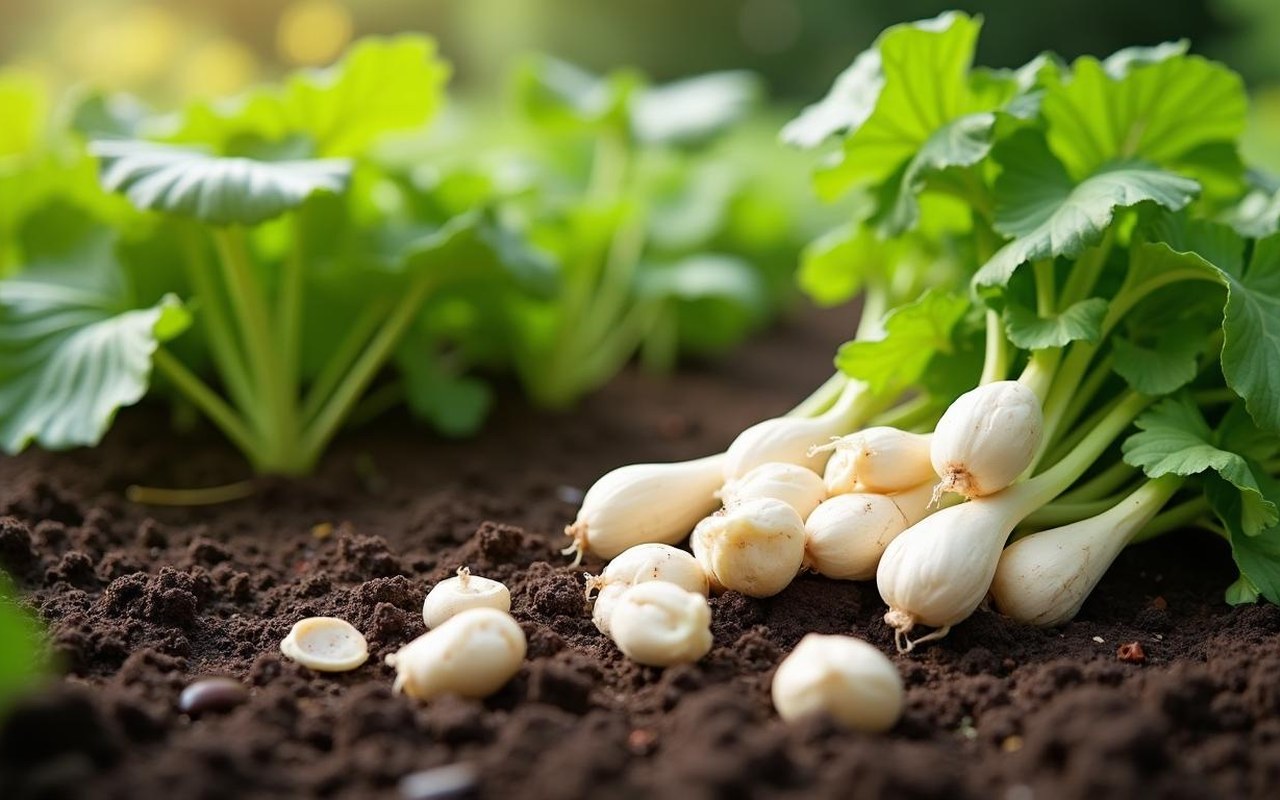 Utilisation d'os de seiche dans un jardin potager pour enrichir le sol.