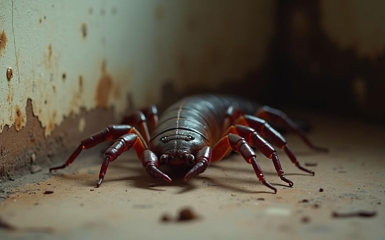 Scolopendre dans un environnement domestique avec signes d'humidité.