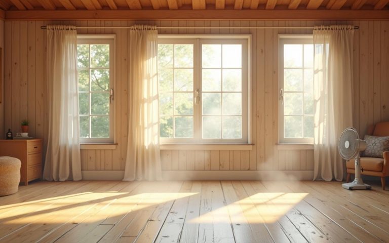 Intérieur d'une maison avec bois traité au Xylophène et ventilation active.