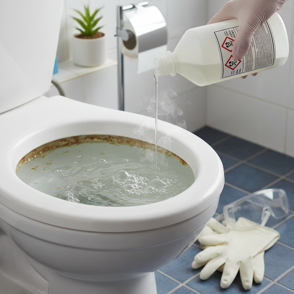 Illustration réaliste sur Acide chlorhydrique pour WC : efficacité et précautions