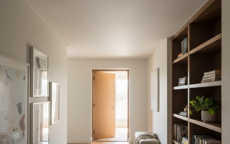Détecteur de fumée installé dans un couloir, symbole de sécurité domestique.