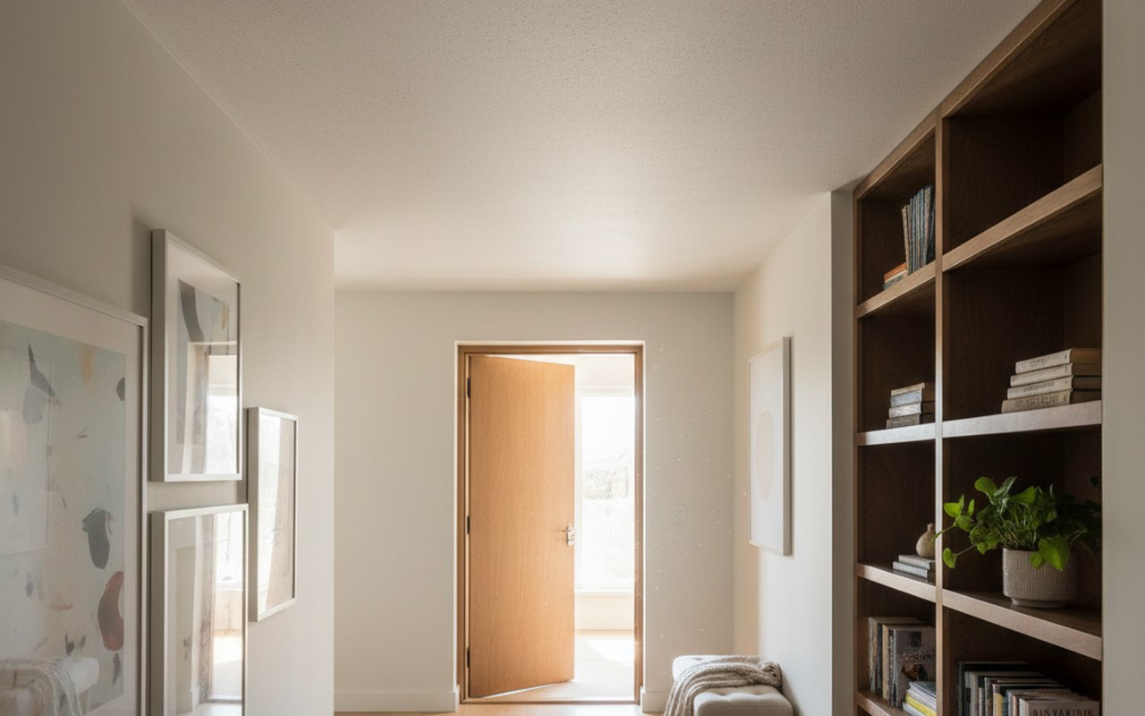 Détecteur de fumée installé dans un couloir, symbole de sécurité domestique.