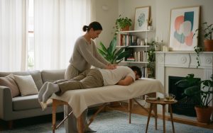 Consultation d'ostéopathie à domicile dans un cadre chaleureux et apaisant.