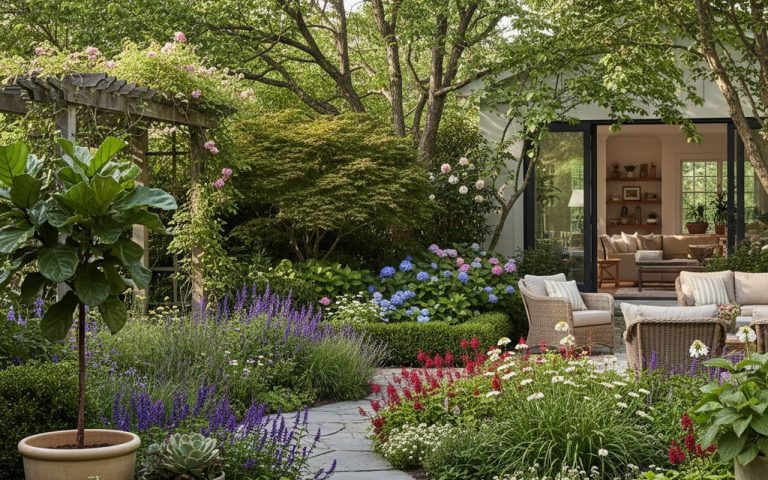 Un jardin varié avec différentes plantes illustrant leur diversité et leur rôle écologique.