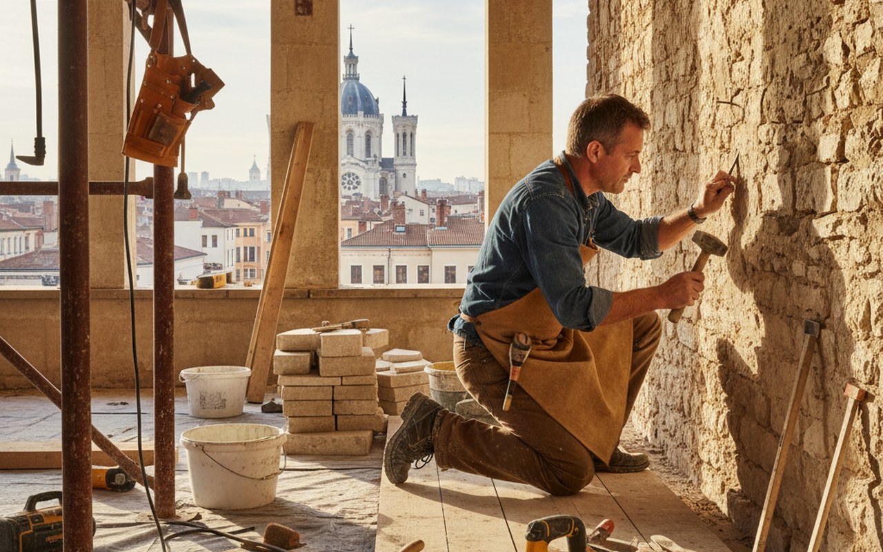 Artisan qualifié en rénovation à Lyon, illustrant le travail de qualité.