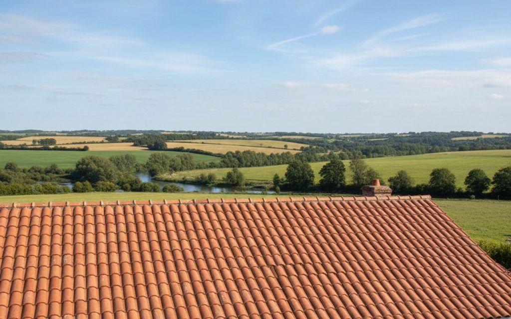 Toiture en tuiles de Beauvais neuves sur une maison dans la région de l'Oise.