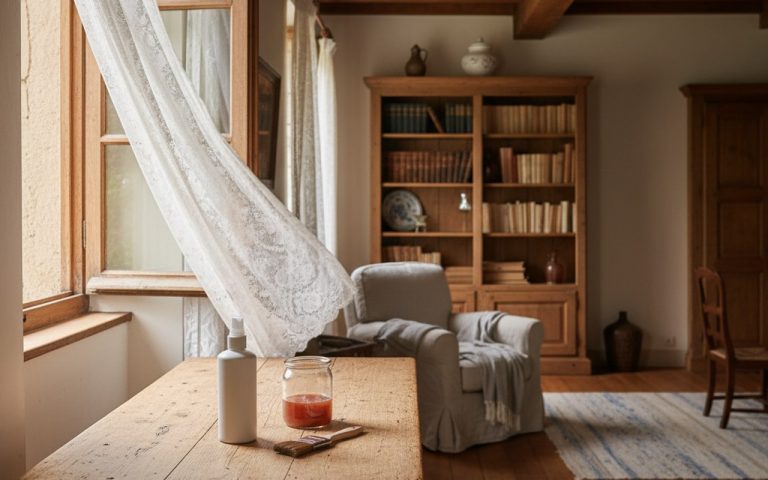 Intérieur d'une maison avec aération après traitement au xylophène.