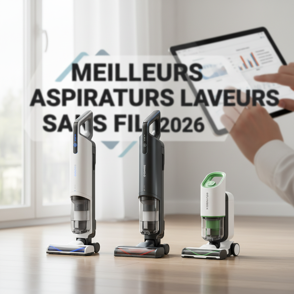 Illustration réaliste sur Meilleurs aspirateurs laveurs sans fil en 2026